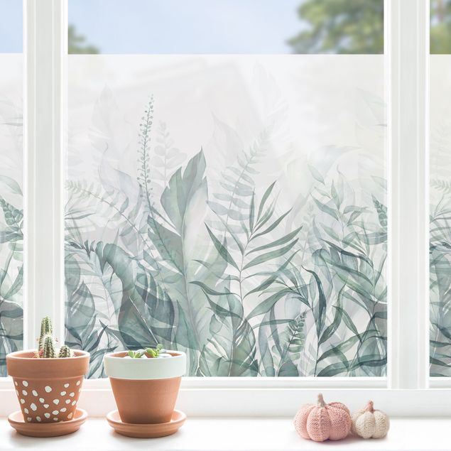 Fensterfolie Blumen Botanik - Tropische Blätter Grün