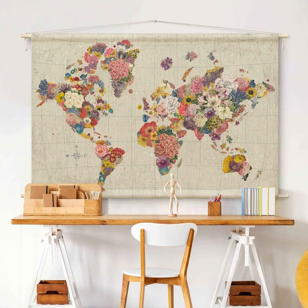 Wandbehang Boho Botanische Weltkarte