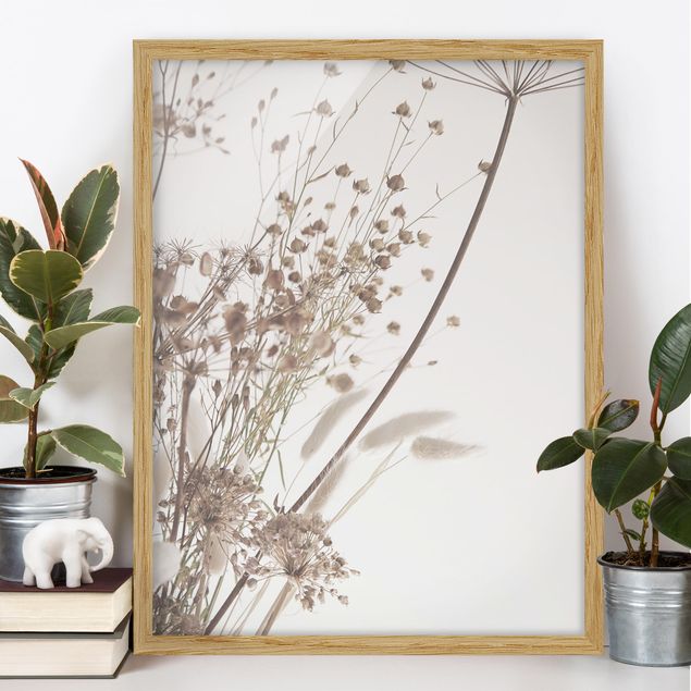 Moderne Bilder mit Rahmen Bouquet aus Ziergras und Blüten