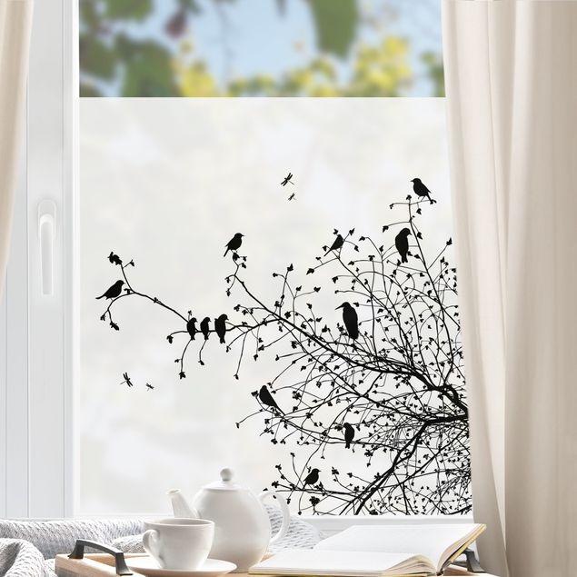 Tier Fensterbilder Branches and Birds in Autumn