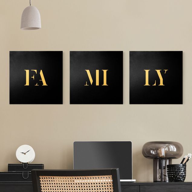 Leinwandbild mit Spruch Buchstaben FAMILY Weiß Set I