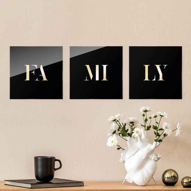 Glasbilder Sprüche Buchstaben FAMILY Weiß Set I