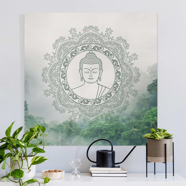 Leinwandbild - Buddha Mandala im Nebel - Quadrat 1:1