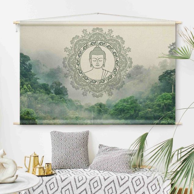 Wandbehang Mandala Buddha Mandala im Nebel