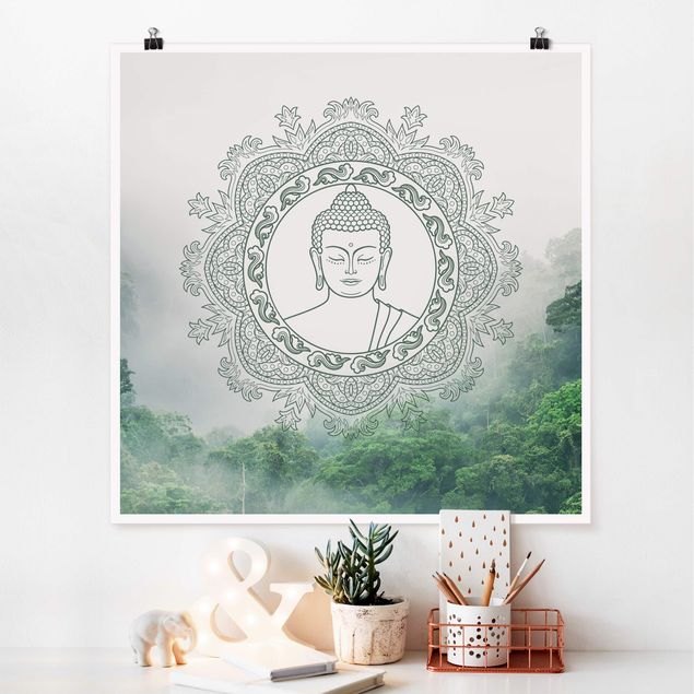 Riesenposter XXL Buddha Mandala im Nebel