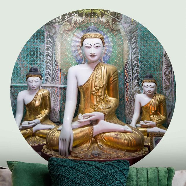 Runde Tapete selbstklebend - Buddha Statuen