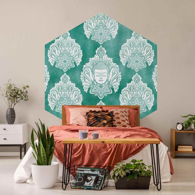 Design Tapeten Buddha und Lotus Smaragdmuster