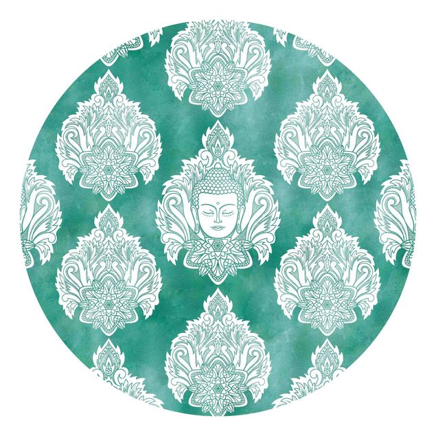Runde Tapete selbstklebend - Buddha und Lotus Smaragdmuster
