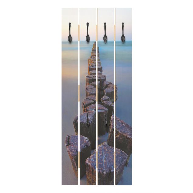Wandgarderobe Holzpalette - Buhnen bei Sonnenuntergang am Meer