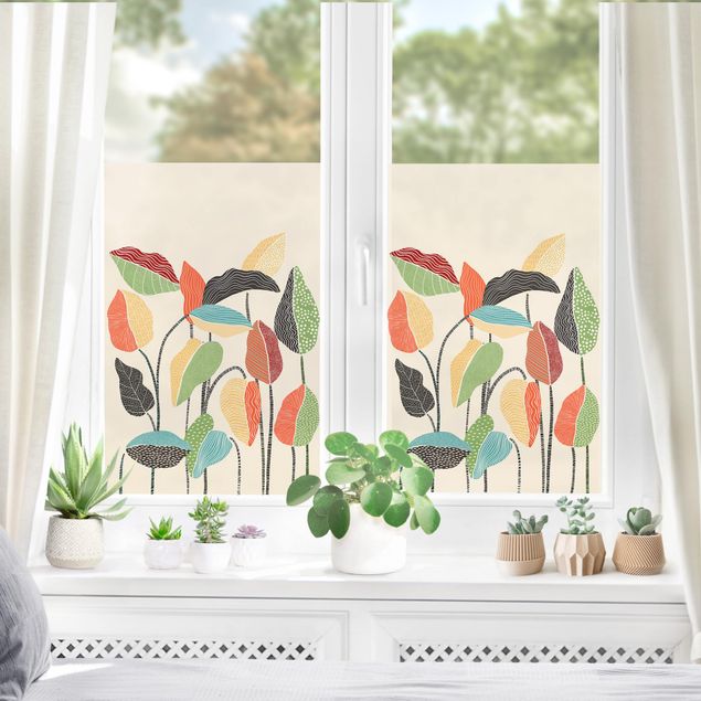 Fensterfolie selbstklebend, Sichtschutz, Blätter - Grün
