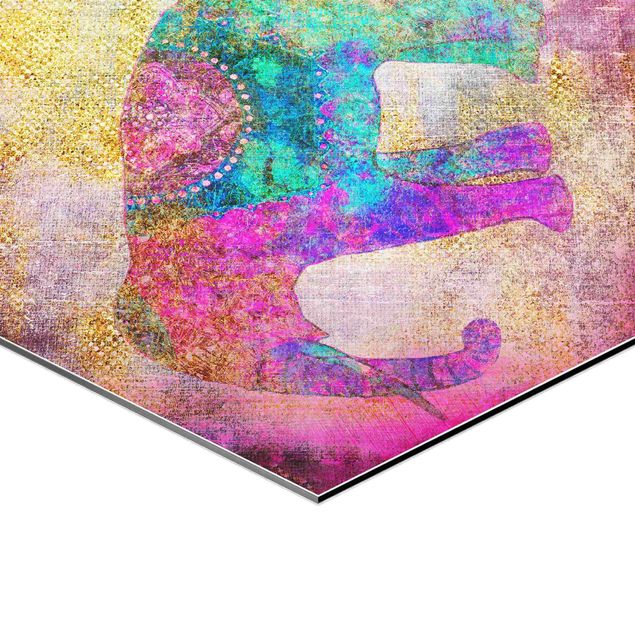 Hexagon-Alu-Dibond Bild - Bunte Collage - Indischer Elefant