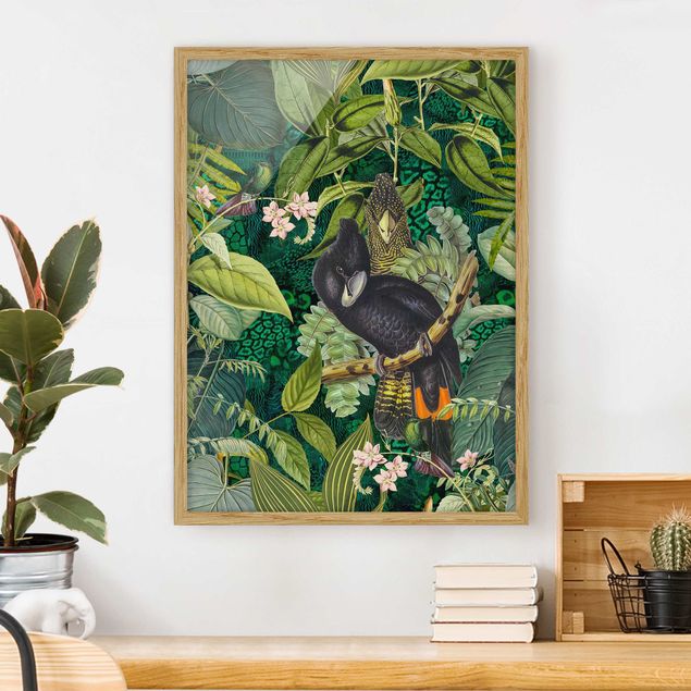 Moderne Bilder mit Rahmen Bunte Collage - Kakadus im Dschungel