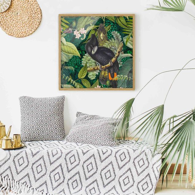Tiere Bilder mit Rahmen Bunte Collage - Kakadus im Dschungel