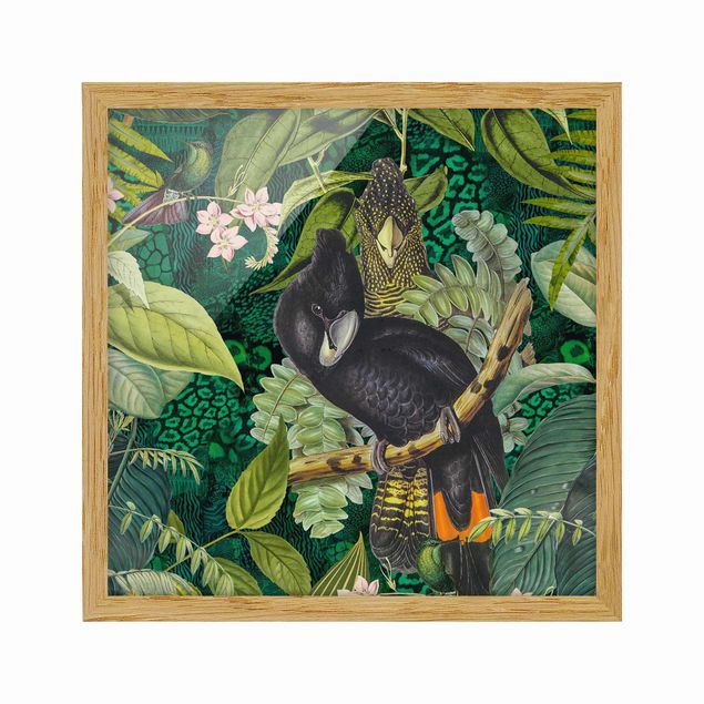 Wandbilder Bunte Collage - Kakadus im Dschungel