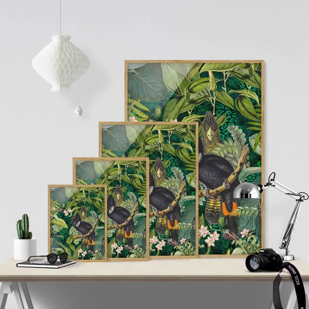 Bilder mit Rahmen Bunte Collage - Kakadus im Dschungel