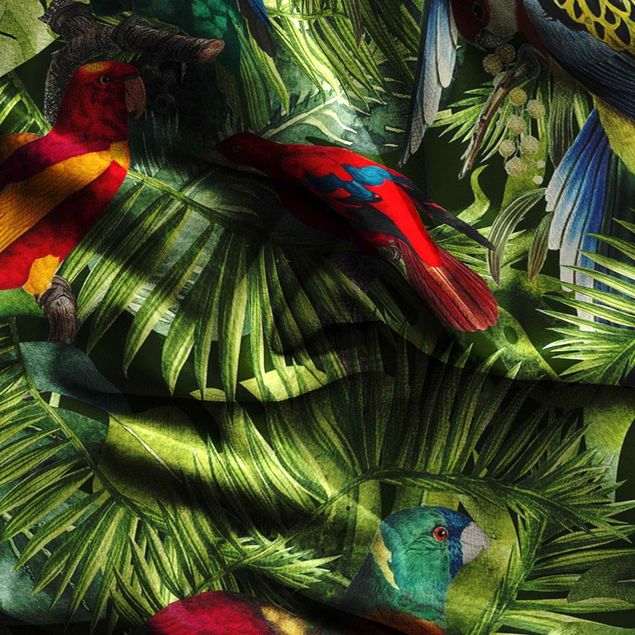 Vorhänge blickdicht Bunte Collage - Papageien im Dschungel