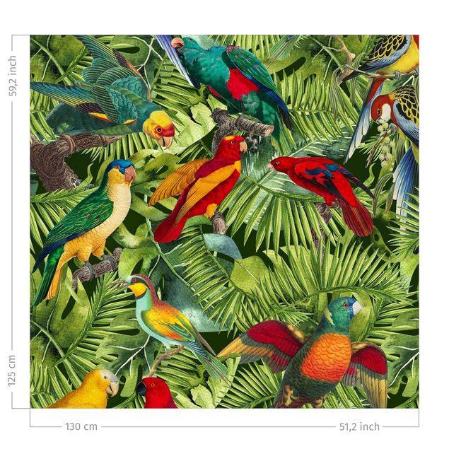 Vorhang Verdunkelung Bunte Collage - Papageien im Dschungel