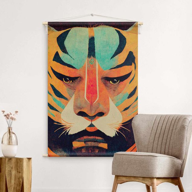 Wandteppich groß Bunte Tiger Illustration
