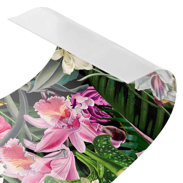 Spritzschutz Küche ohne bohren Bunte tropische Blumen Collage II