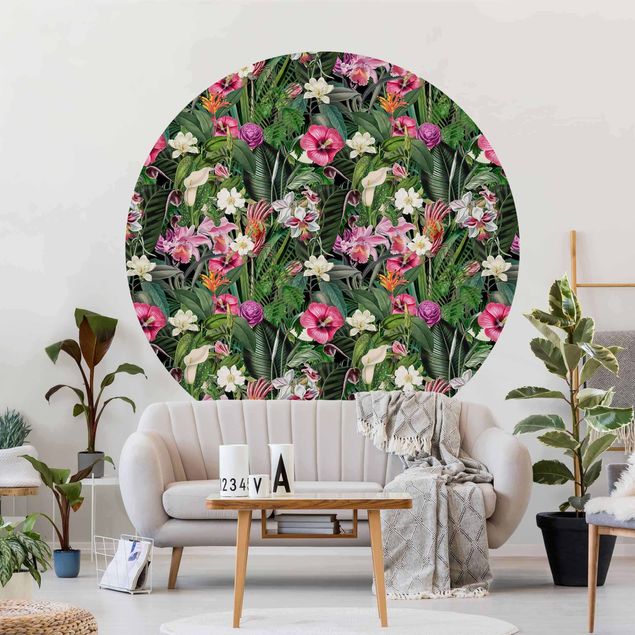 Design Tapeten Bunte tropische Blumen Collage