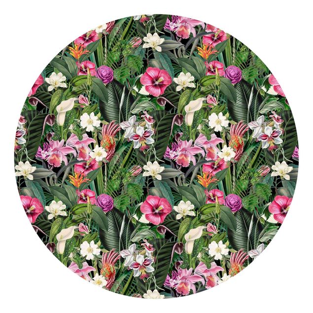 Tapete Wellness Bunte tropische Blumen Collage