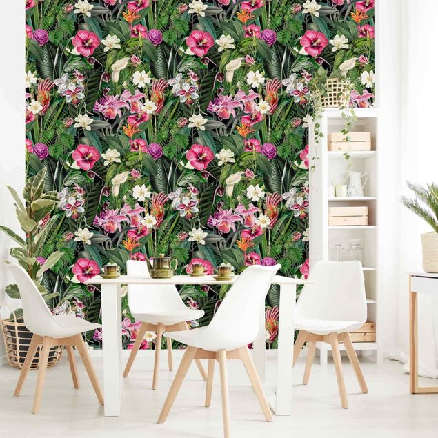 schöne Tapeten Bunte tropische Blumen Collage
