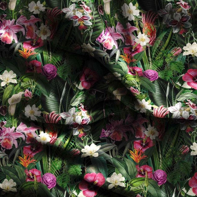 Vorhang blickdicht Bunte tropische Blumen Collage