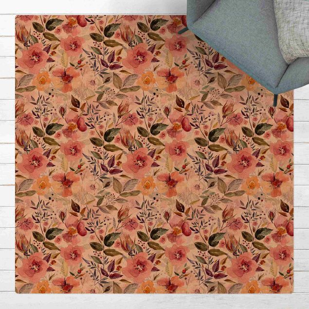 Moderne Teppiche Bunter Blumenmix mit Aquarell