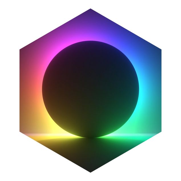 Hexagon Mustertapete selbstklebend - Buntes Neonlicht mit Kreis