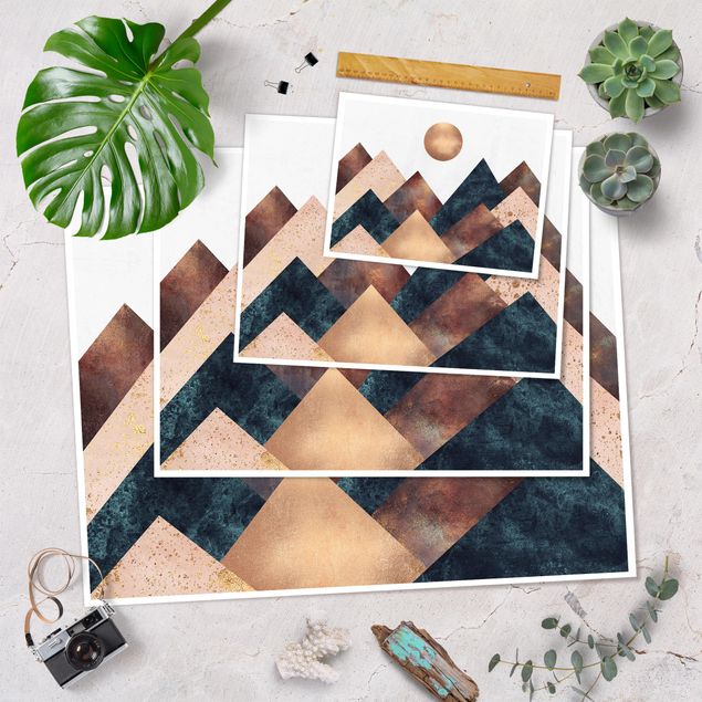 Poster - Geometrische Berge Bronze - Querformat 3:4