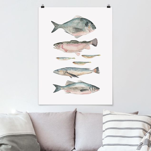 Poster Fische Sieben Fische in Aquarell II