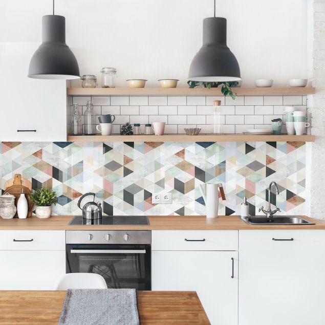Wandpaneele Küche Aquarell-Mosaik mit Dreiecken III
