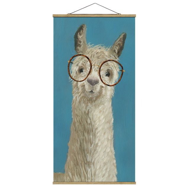 Stoffbild mit Posterleisten - Lama mit Brille I - Hochformat 1:2
