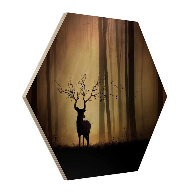 Hexagon Bild Holz - Der Herr des Waldes