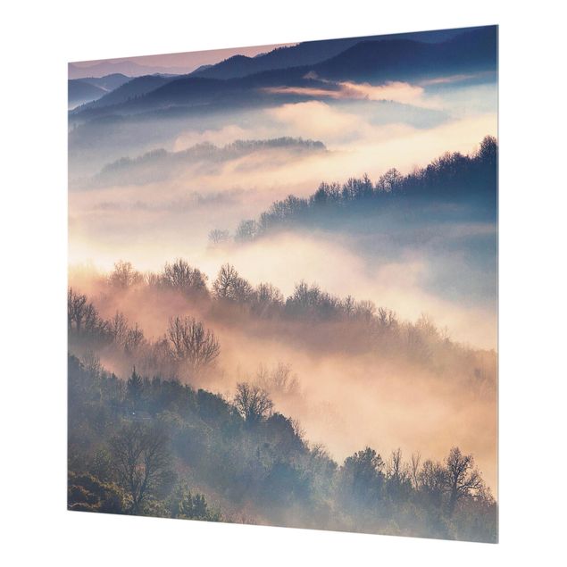 Glas Spritzschutz - Nebel bei Sonnenuntergang - Quadrat - 1:1