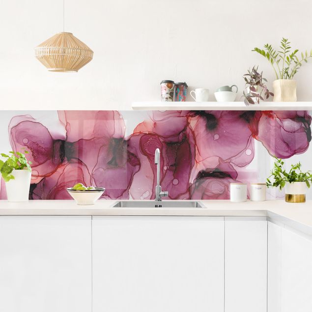 Küchenspiegel Wilde Blüten in Violett und Gold