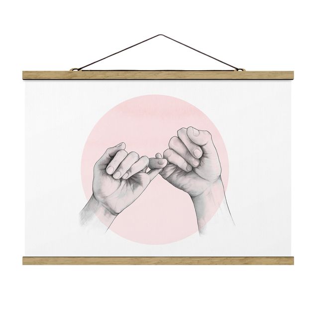 Stoffbild mit Posterleisten - Laura Graves - Illustration Hände Freundschaft Kreis Rosa Weiß - Querformat 3:2
