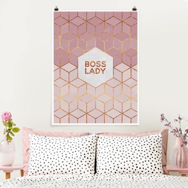 Poster mit Spruch Boss Lady Sechsecke Rosa