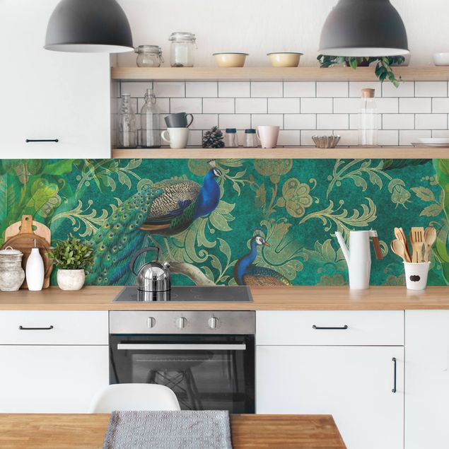 Küchenrückwand - Shabby Chic Collage - Edler Pfau II