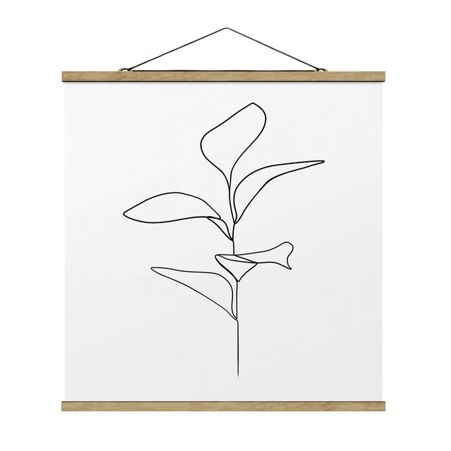 Stoffbilder mit Posterleisten Line Art Pflanze Blätter Schwarz Weiß