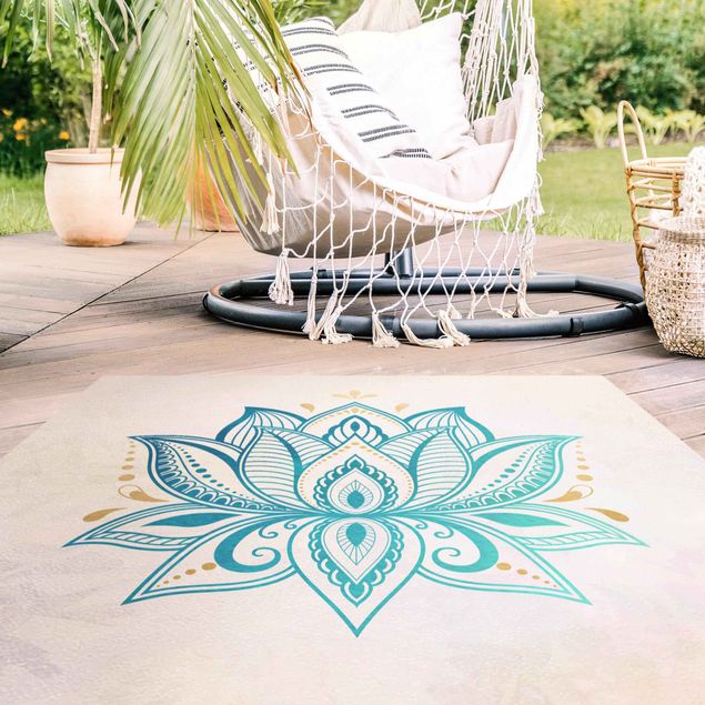 Moderne Teppiche Lotus Illustration Mandala gold blau