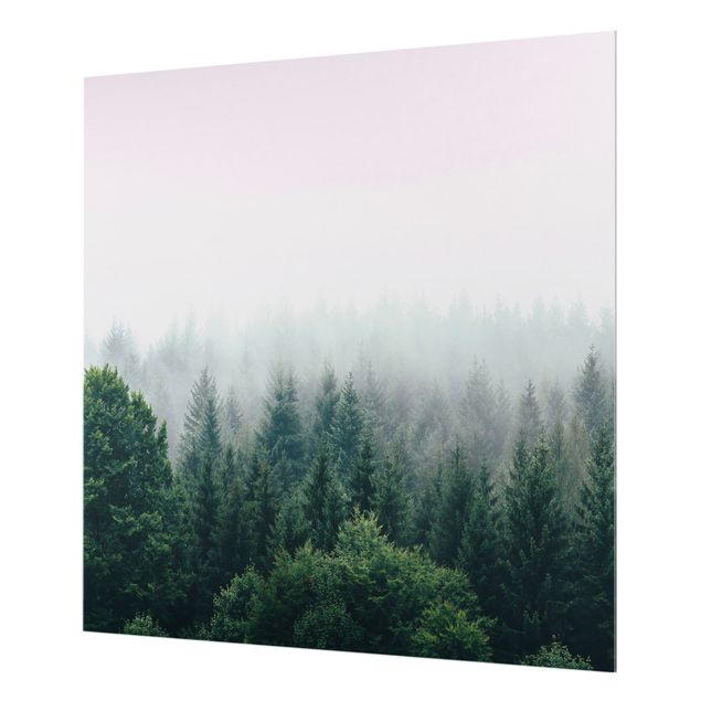 Küchenspritzschutz Wald im Nebel Dämmerung