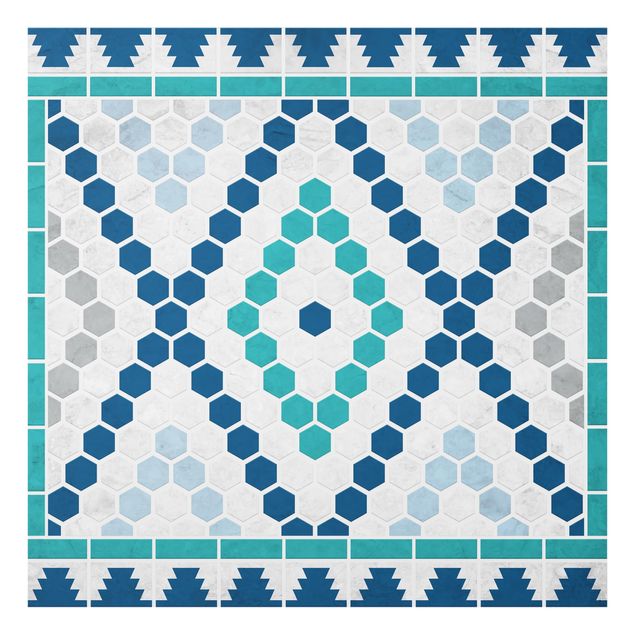 Glas Spritzschutz - Marokkanisches Fliesenmuster Türkis Blau - Quadrat - 1:1