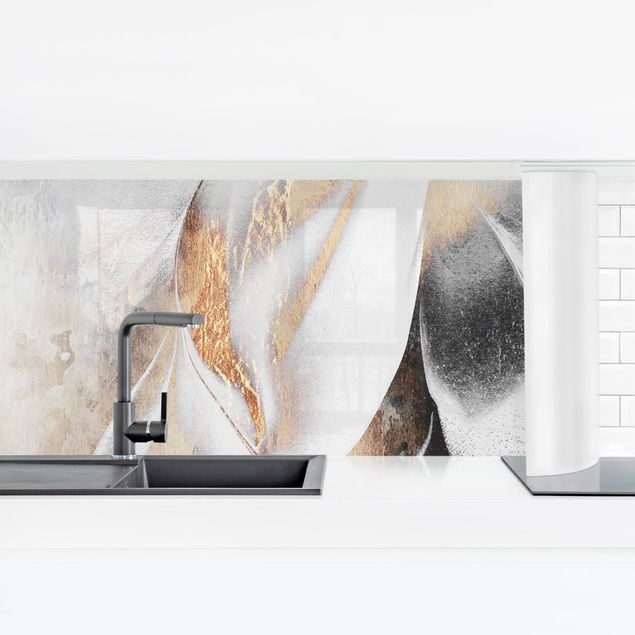 Küchenrückwand selbstklebend Goldene abstrakte Wintermalerei