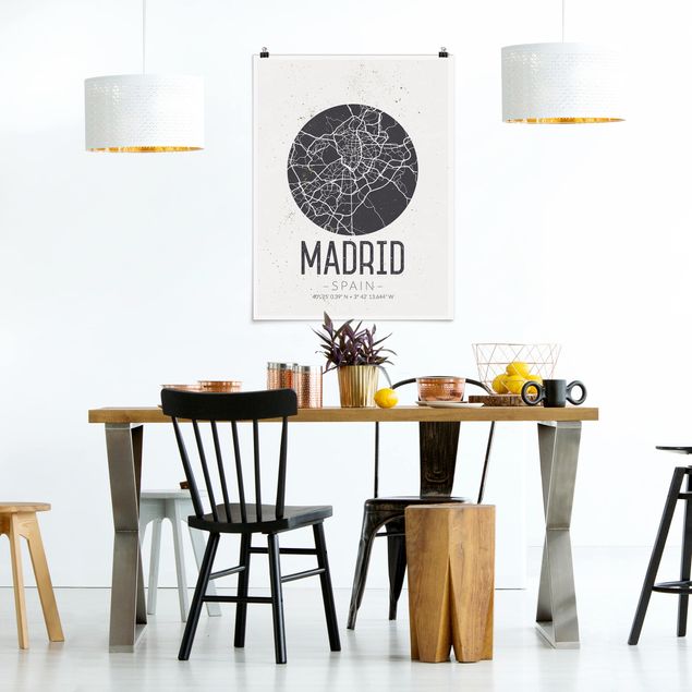 Poster mit Spruch Stadtplan Madrid - Retro