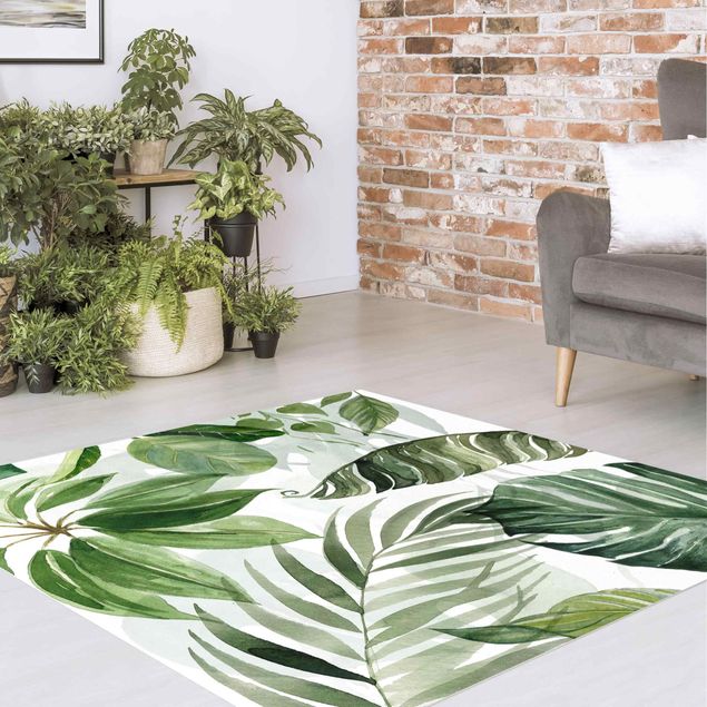 Moderne Teppiche Aquarell Tropische Blätter und Ranken