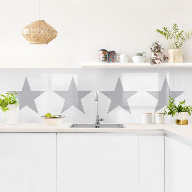 Küche Wandpaneel Große Graue Sterne auf Weiß