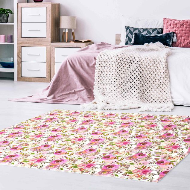 Moderne Teppiche Pinke Aquarell Blumen