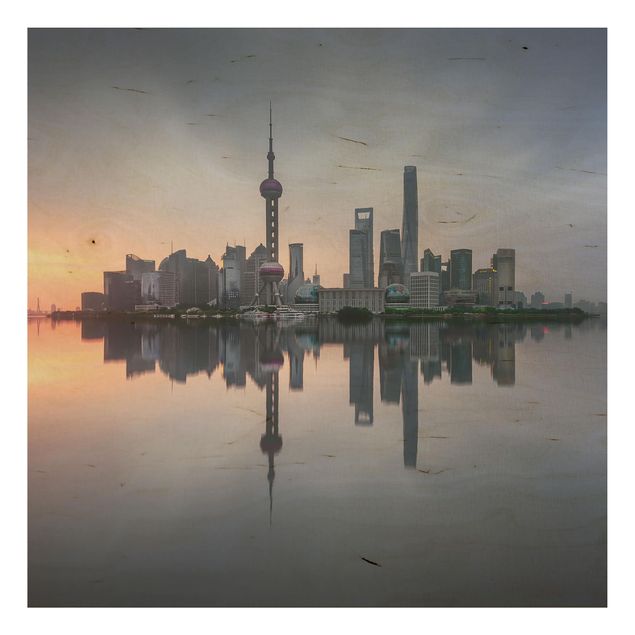 Holzbilder Syklines Shanghai Skyline Morgenstimmung
