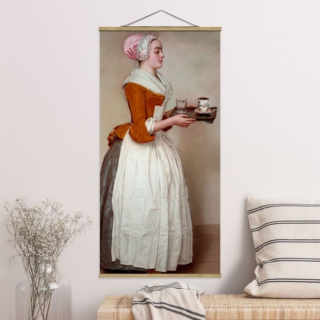 Stoffbild mit Posterleisten - Jean Etienne Liotard - Das Schokoladenmädchen - Hochformat 1:2